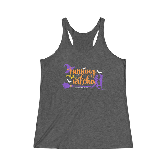 Running with my Witches Women's Tri-Blend Racerback Tank