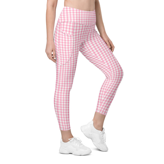 Pink Gingham Barbie Leggings with Pockets